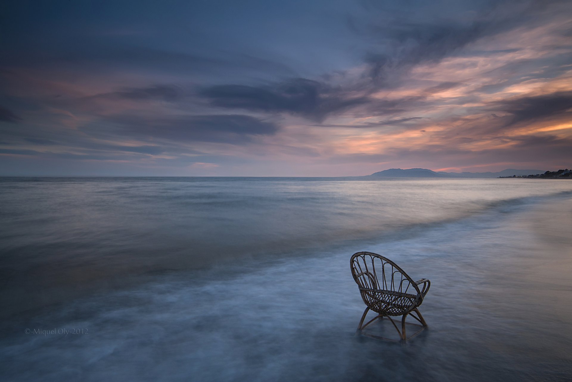 espagne mer côte côte chaise calme soir coucher de soleil ciel nuages