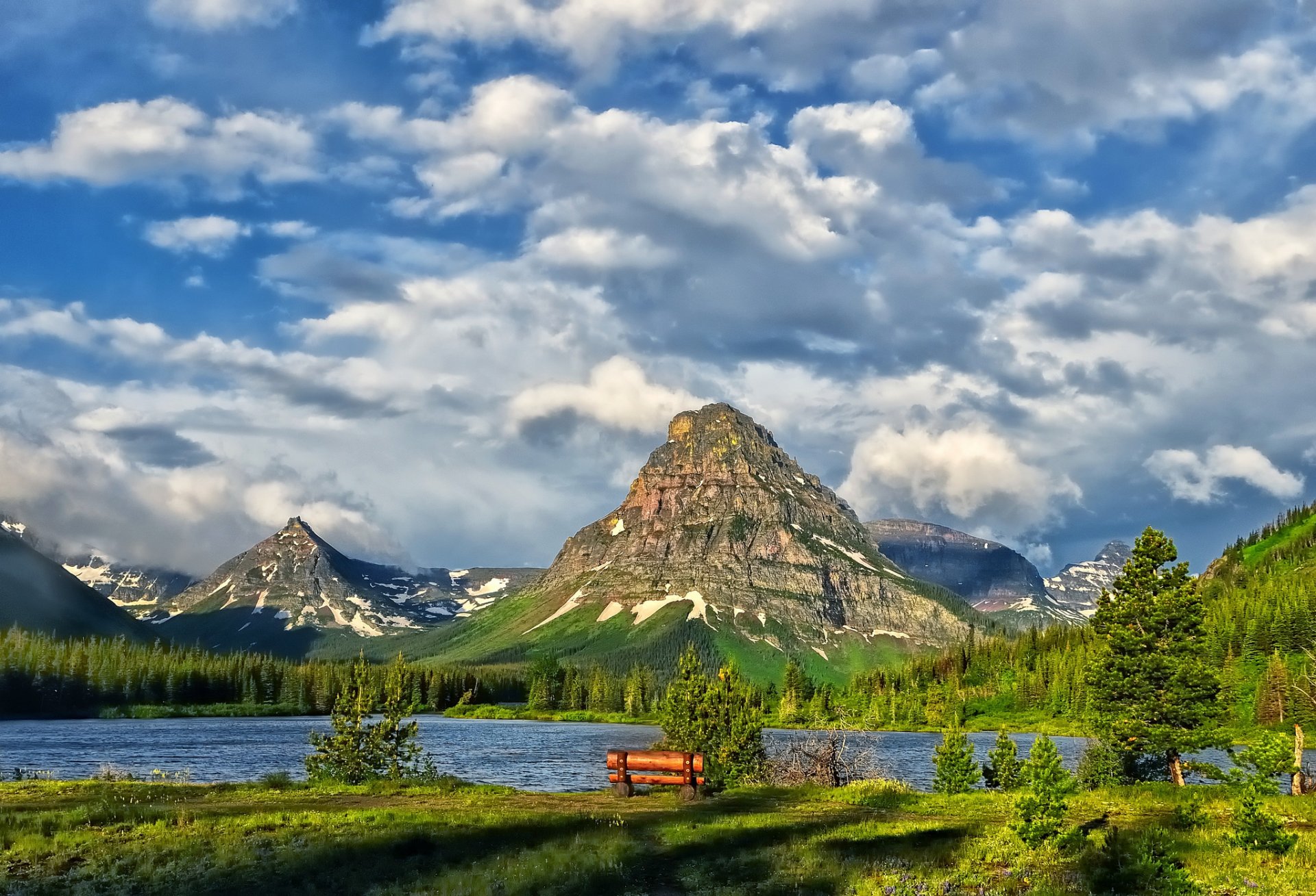 glacier national park lake mountain cloud