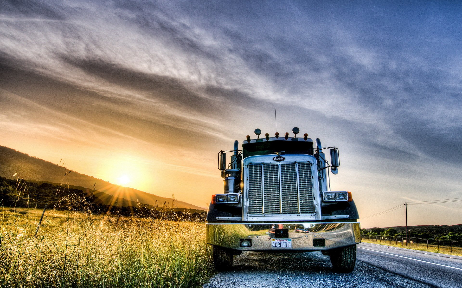 coucher de soleil route voiture paysage hdr