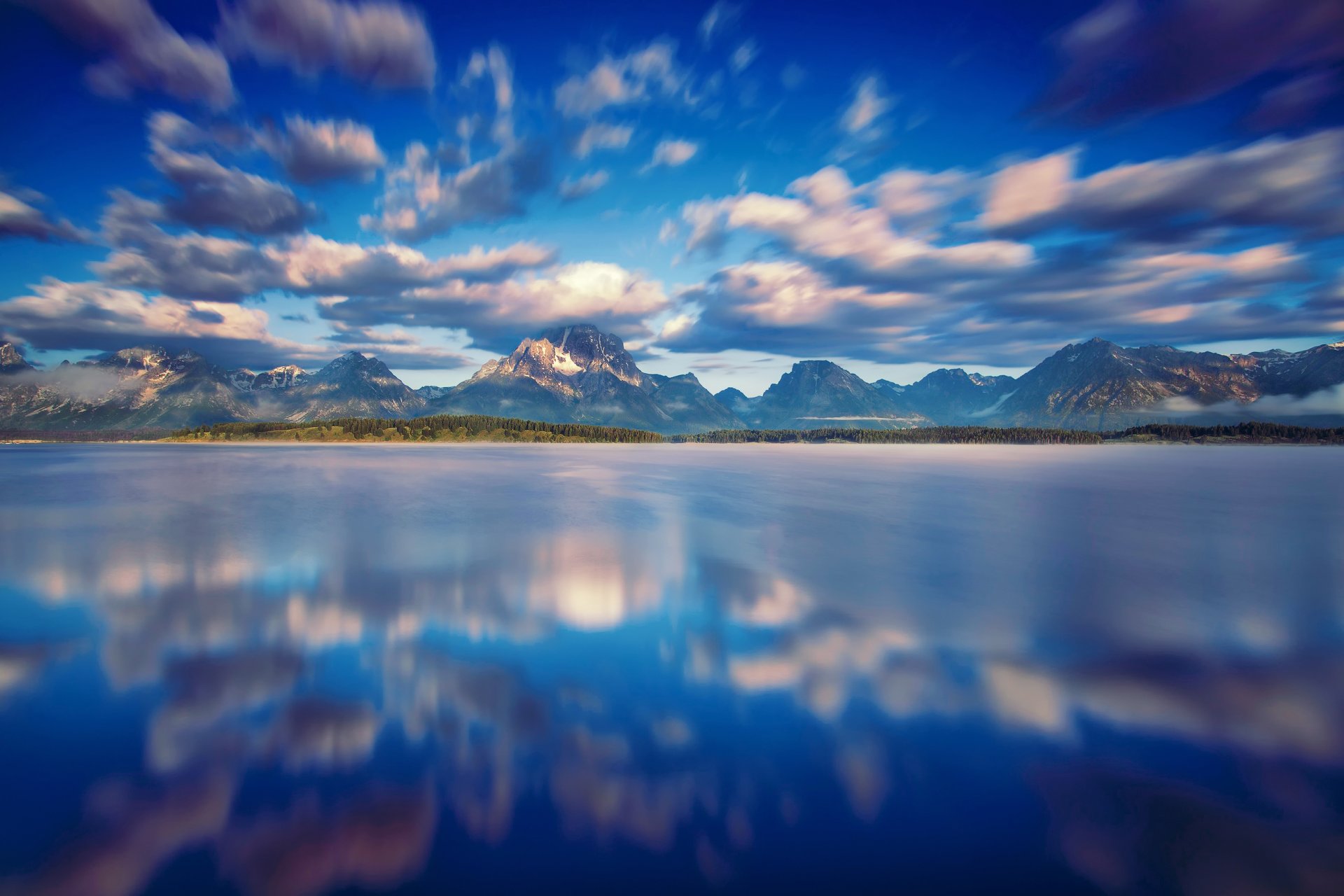 united states wyoming national park grand teton lake jackson clouds mountain sky water reflection