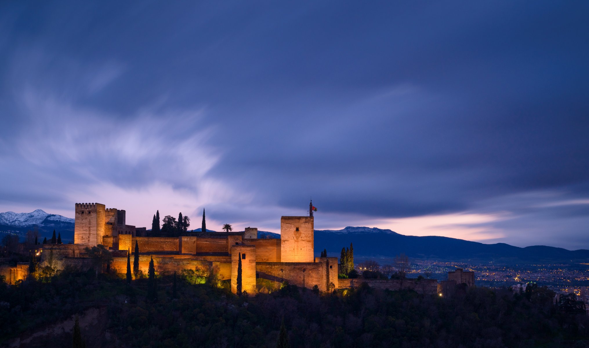 spanien granada provinz architektur beleuchtung beleuchtung berge abend blau himmel wolken