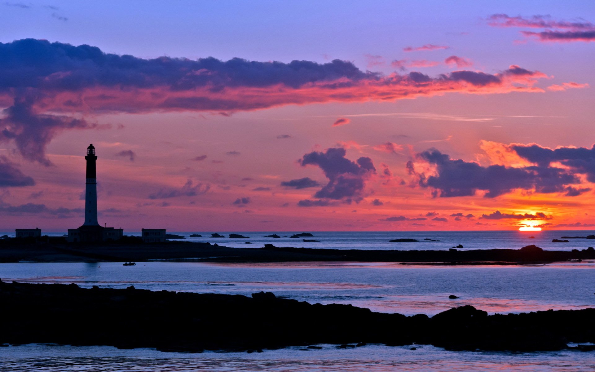 night sea lighthouse landscape