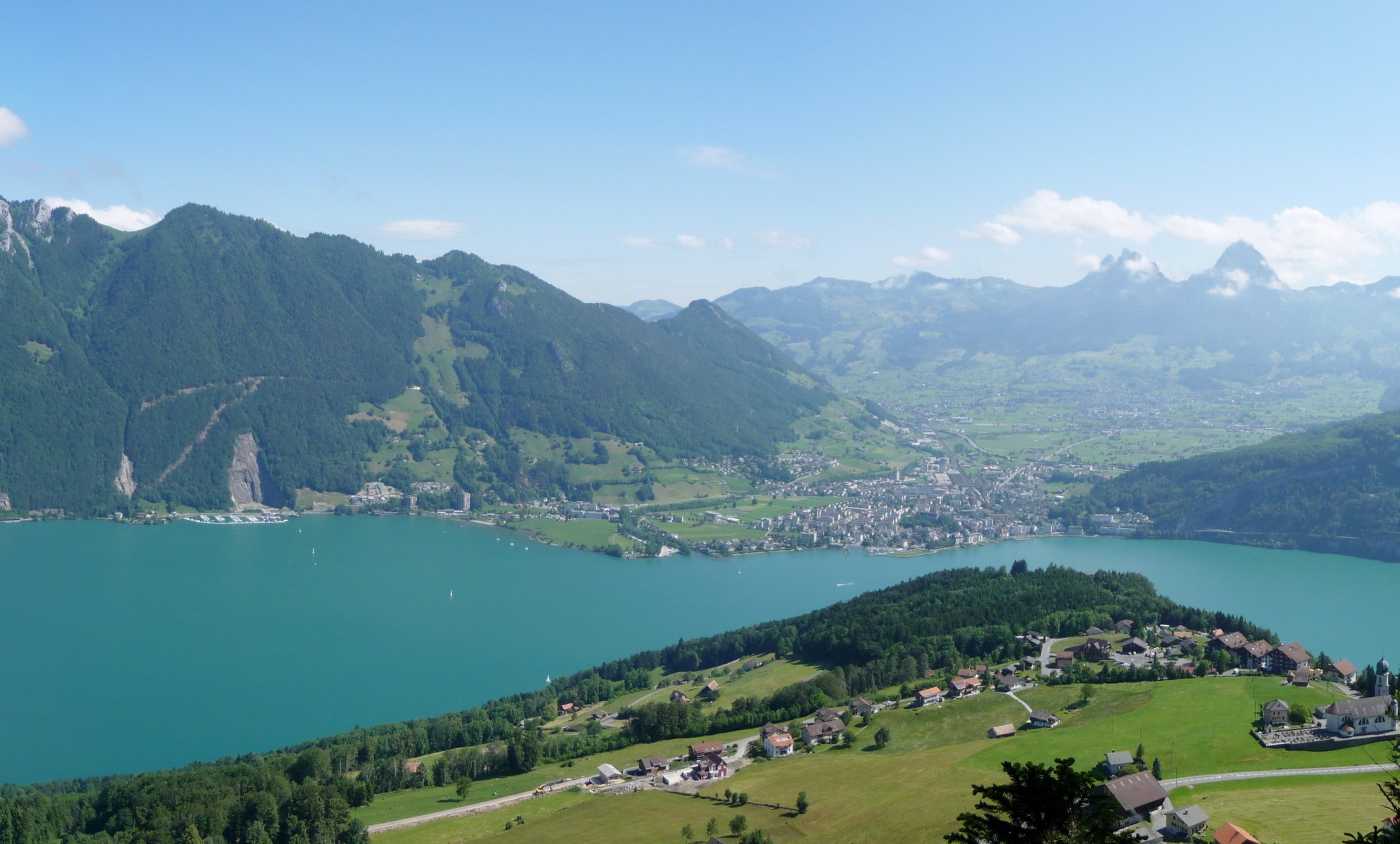 städte schweiz stadt häuser natur berge wald bäume see