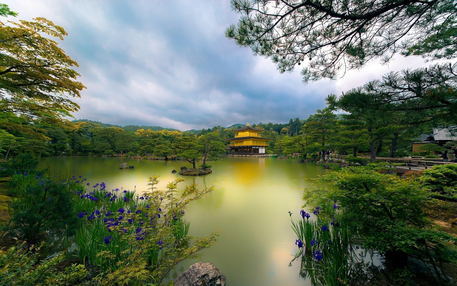 golden pavilion kyoto japan temple kyoto lake trees flowers park