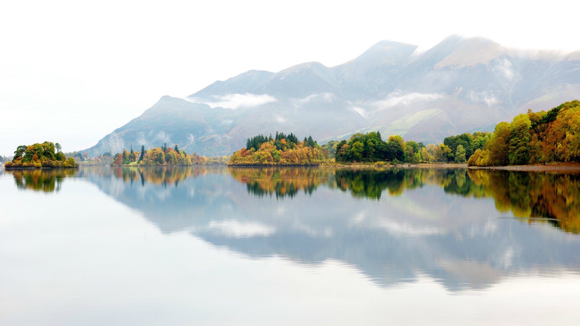 royaume-uni angleterre arbres montagnes brouillard brume nature automne lac réflexion