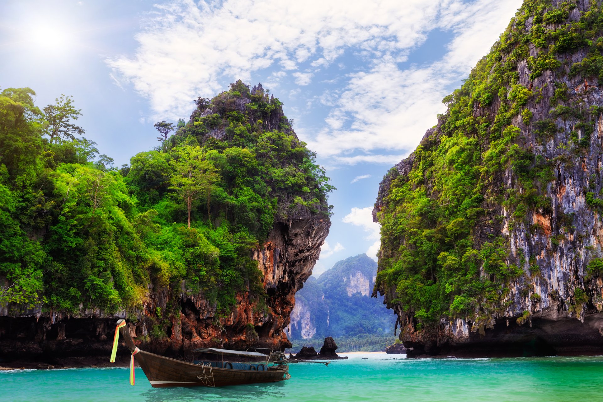 ao nang krabi tajlandia tajlandia ośrodek natura krajobraz zatoka ocean łódź skały