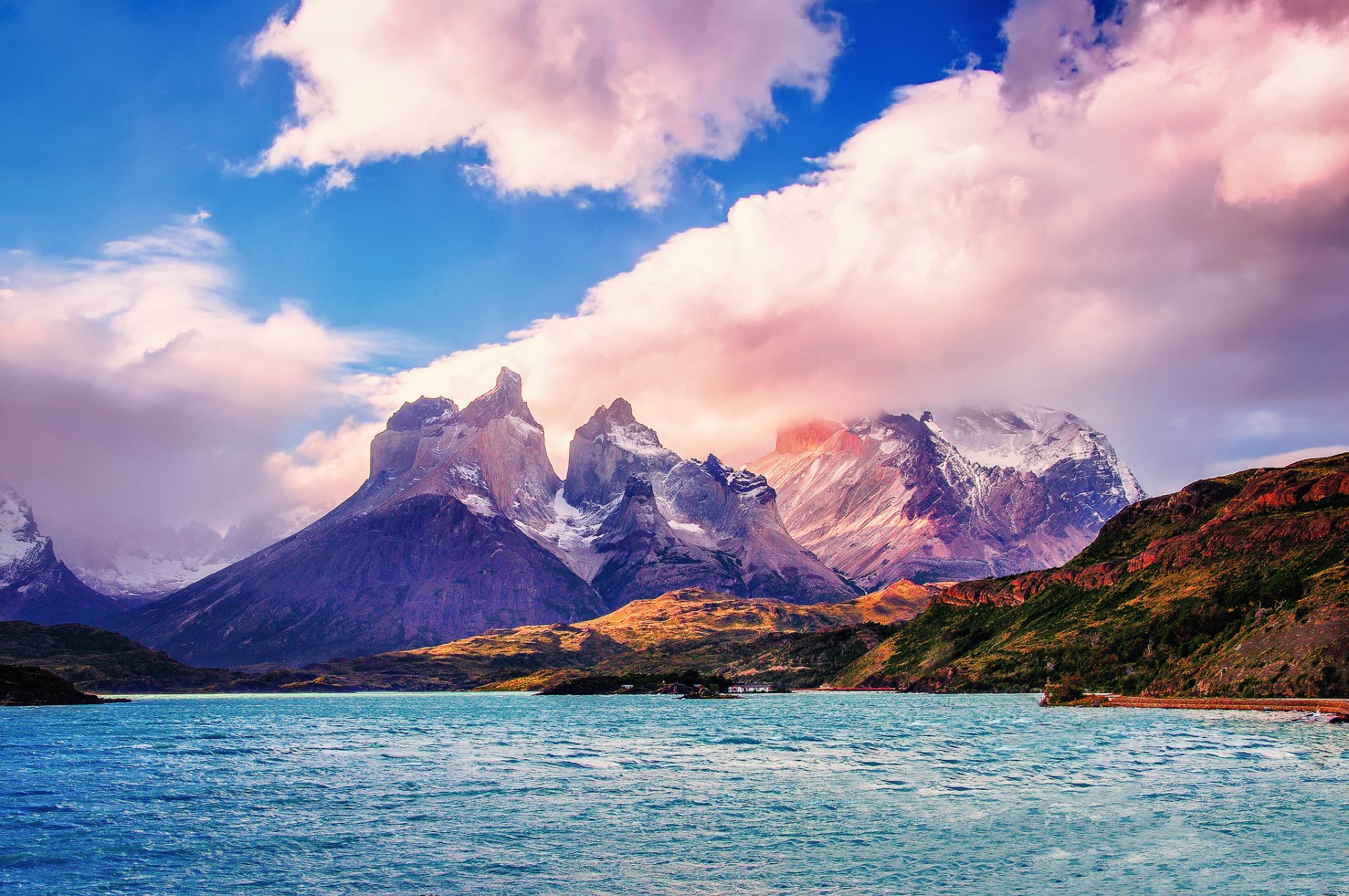 américa del sur chile parque nacional torres del paine patagonia montañas nubes cielo