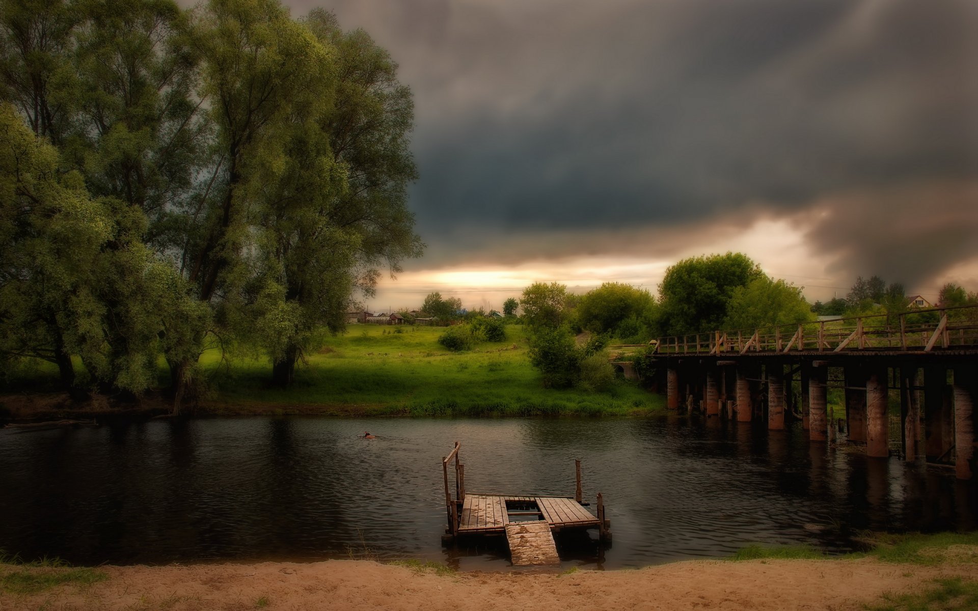 nuit rivière pont paysage hdr