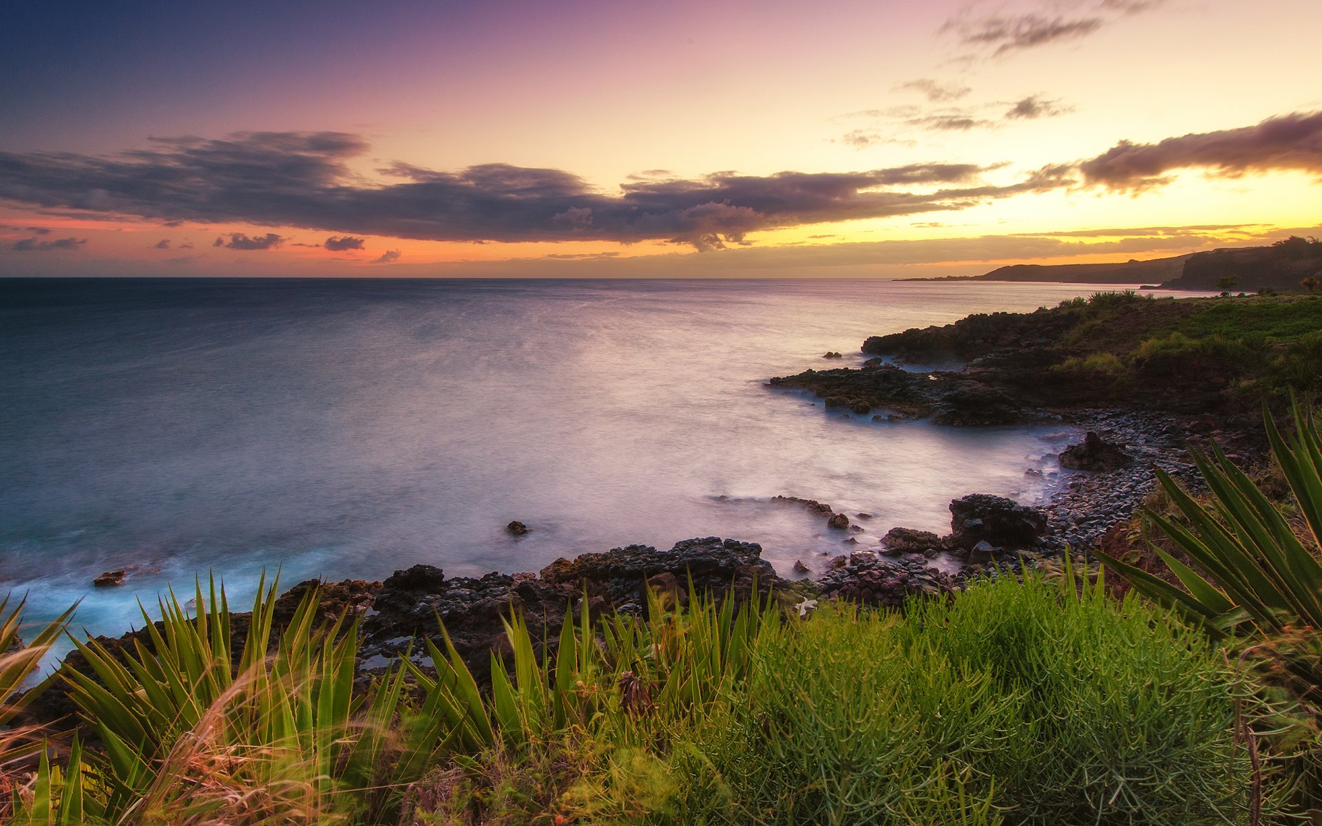 hawaii coucher de soleil océan nature côte