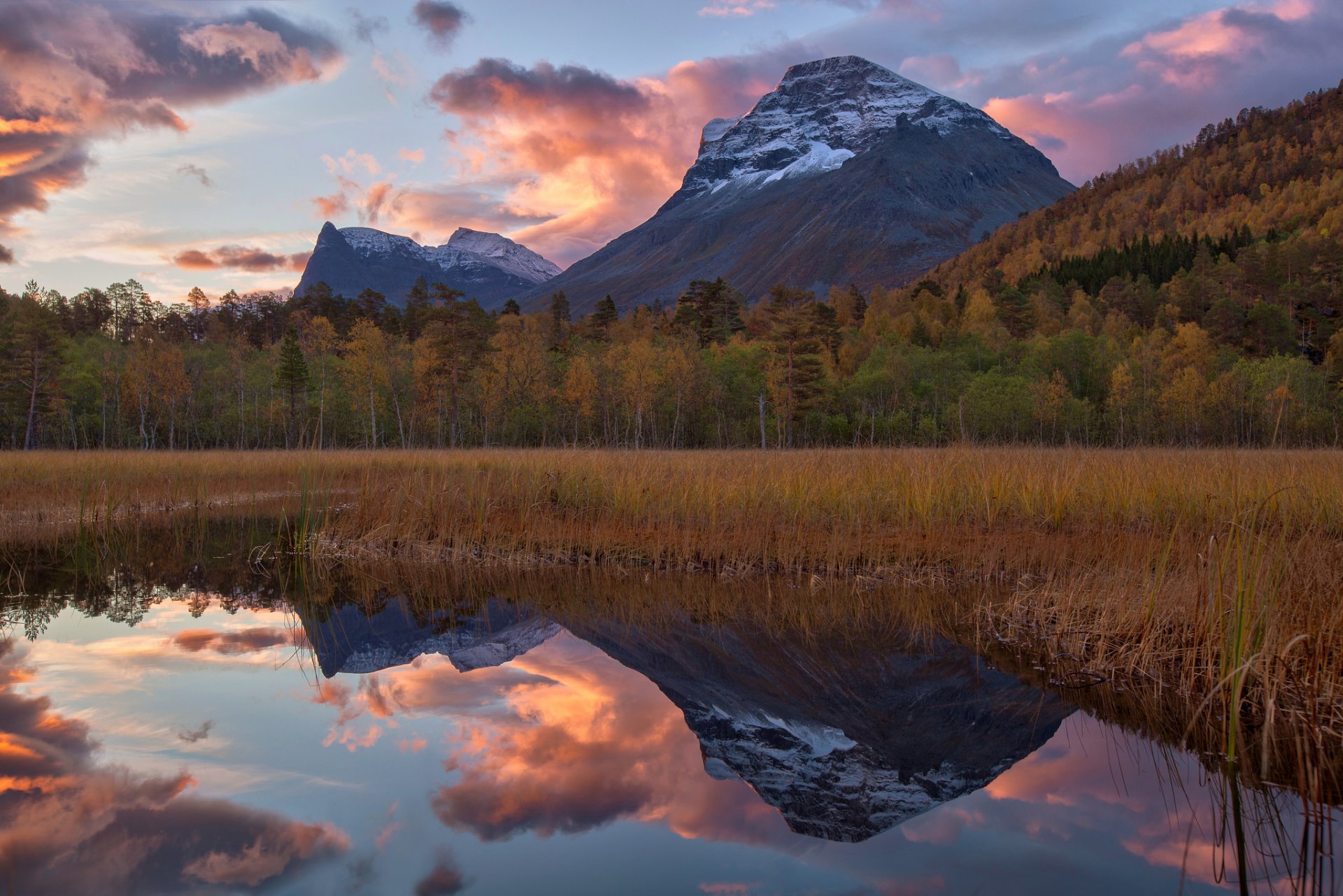 himmel berg berge wald see herbst reflexion