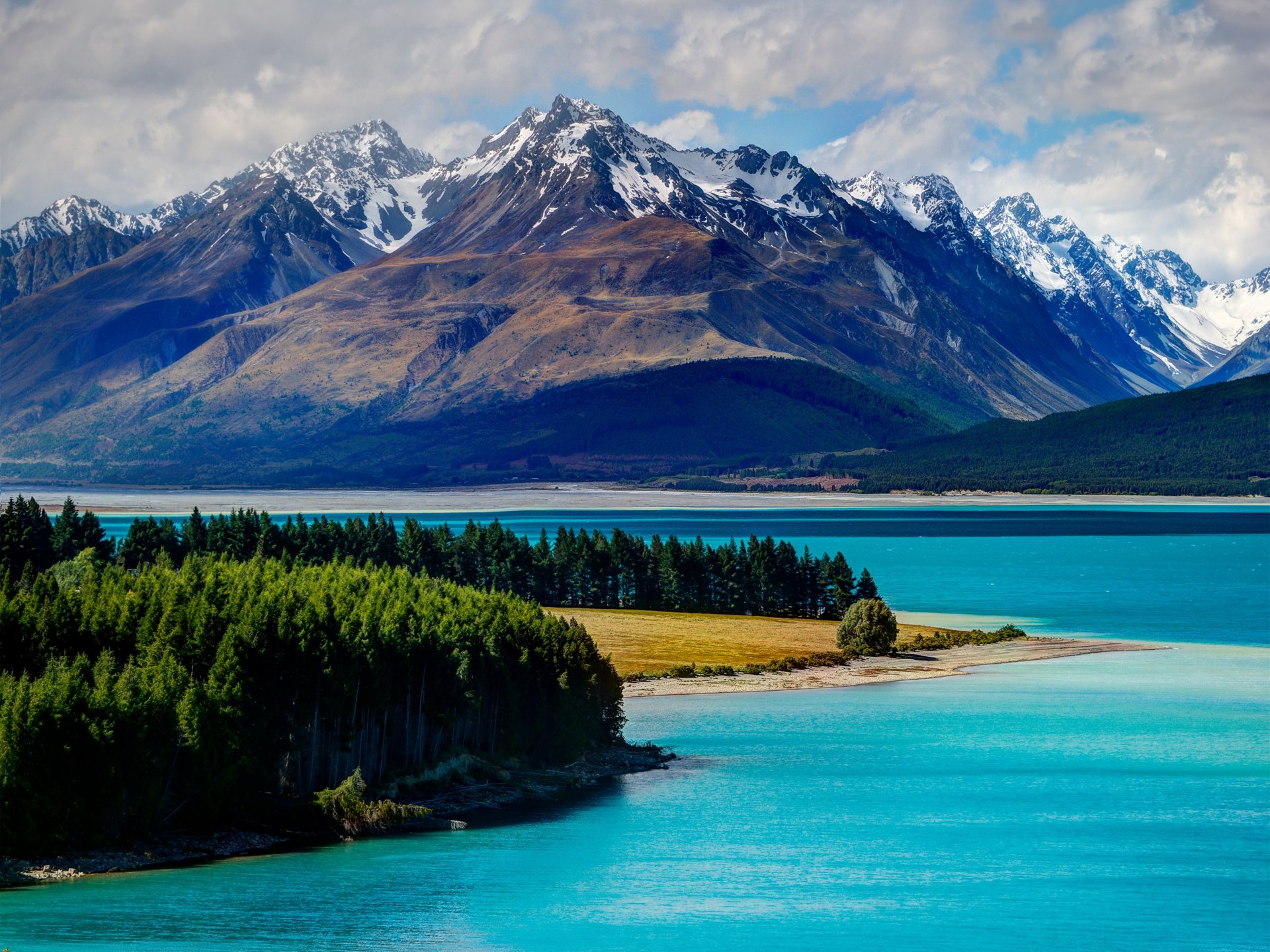 tekapo neuseeland see berge wald bäume