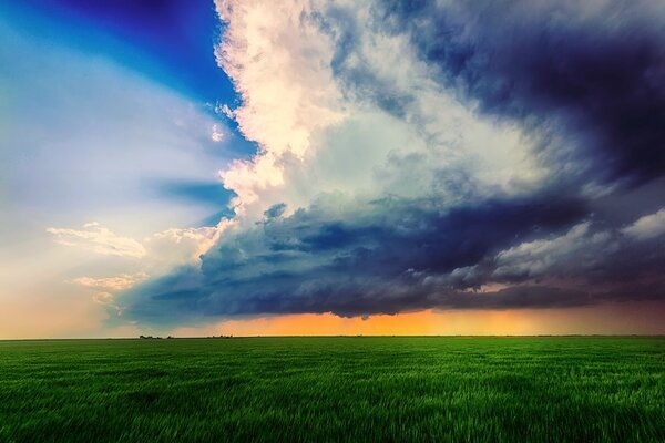 Ciel nuageux sur le champ en été