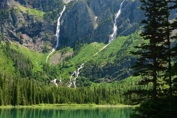 Glacier National Park. Mountain Waterfall
