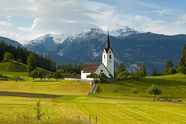 Church in the open space in Switzerland
