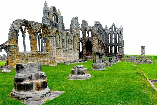 Inglaterra Abadía de Whitby ruinas en la hierba