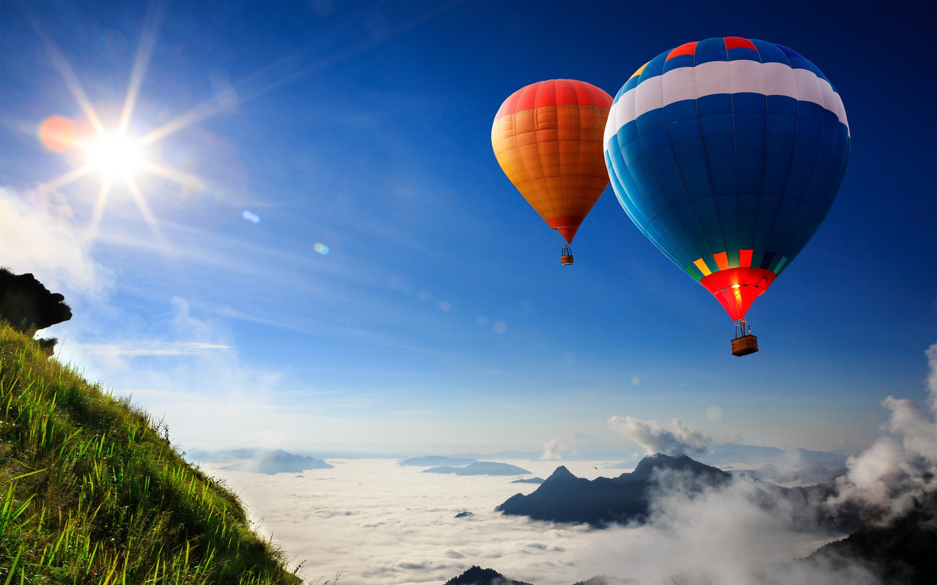 ballons vol dans le ciel pente soleil herbe