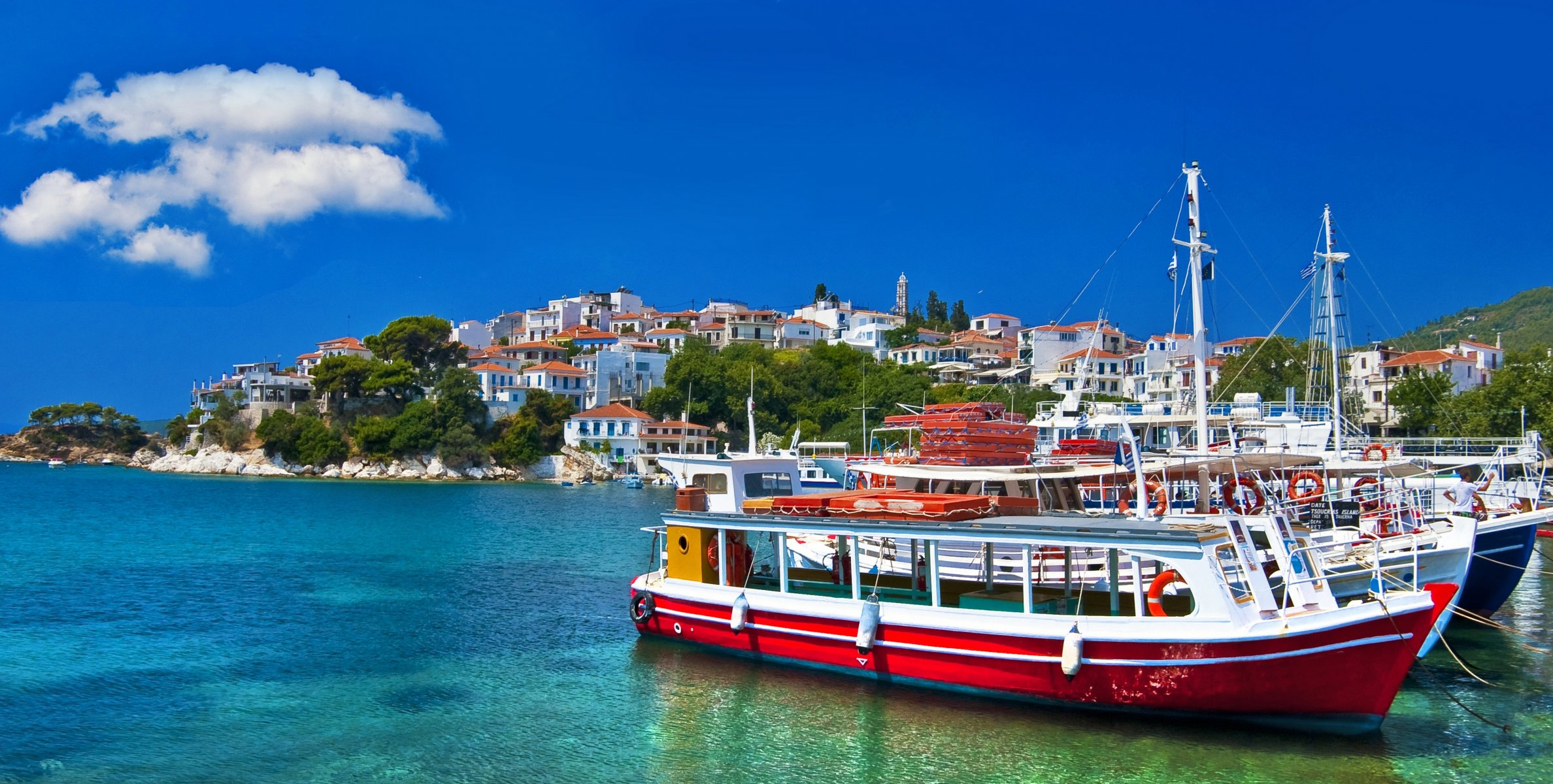 grecia mar barcos naturaleza cielo nubes casa