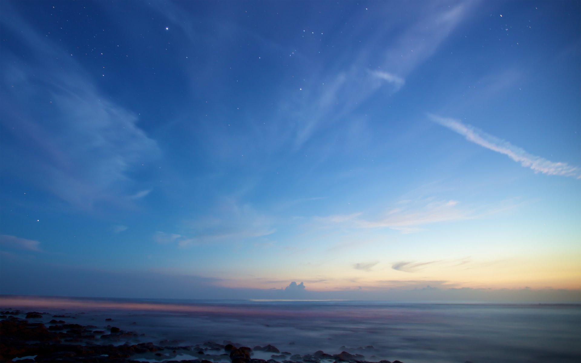 mer crépuscule nuages étoiles constellation orion sirius rentina rétine pomme