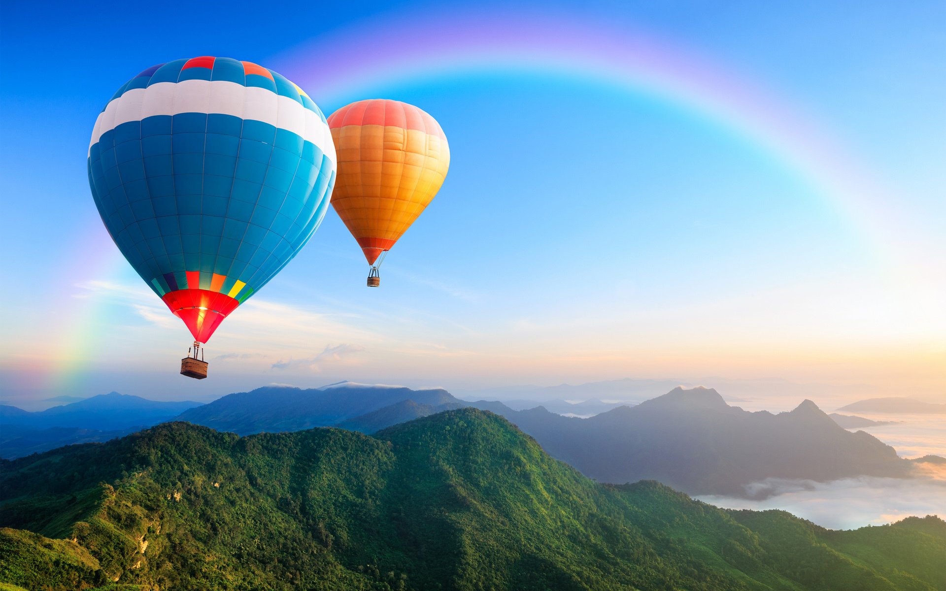 views height balloons hills rainbow