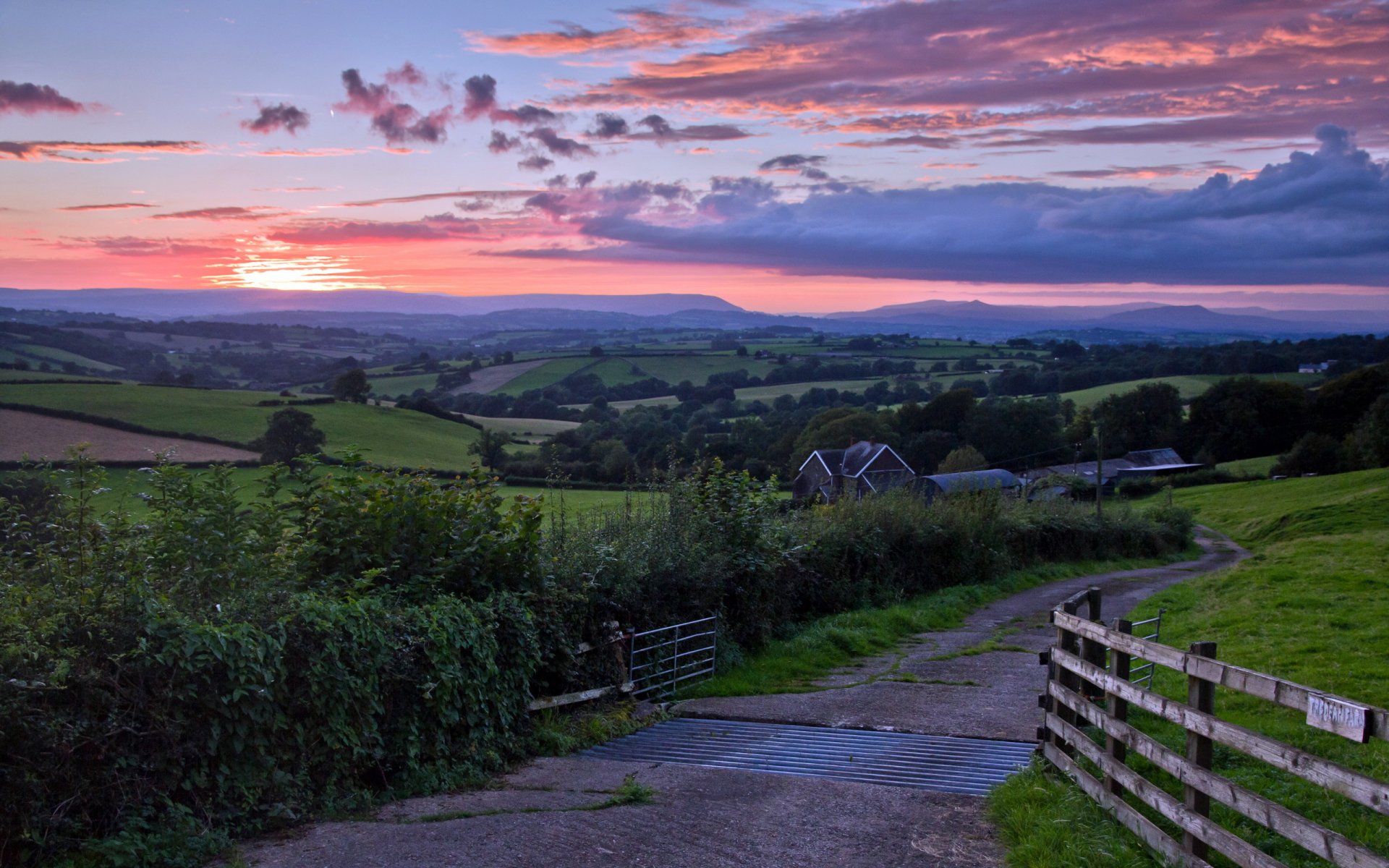 road bridge sunset landscape