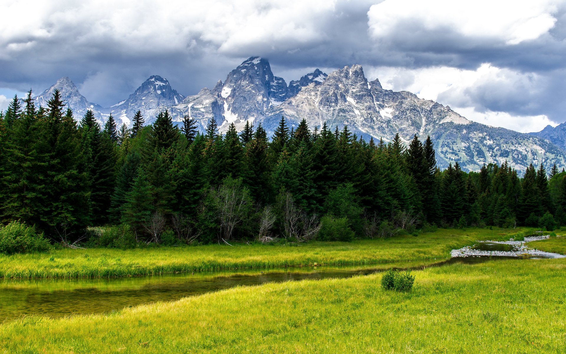 grand teton nationalpark berge wald bäume fluss bach natur