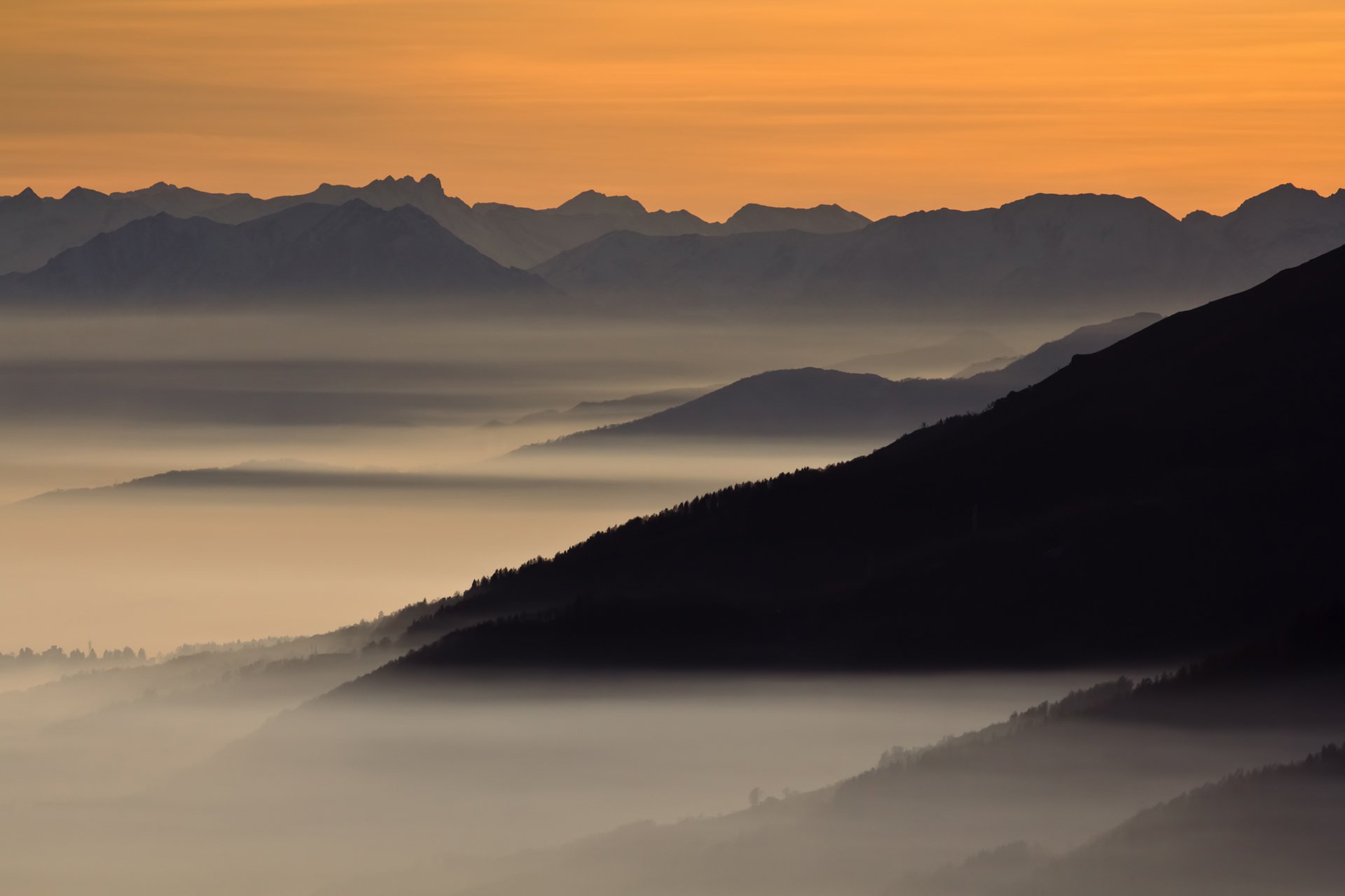 apricot morning mountain fog sky