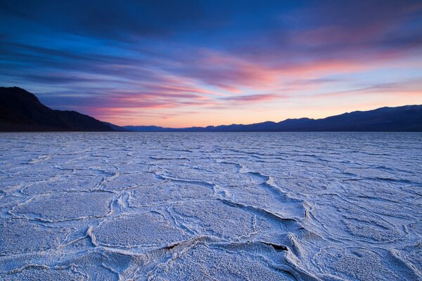 Sunset on a dry lake