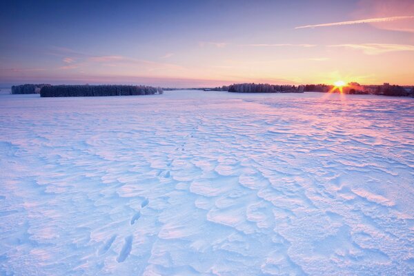 Winter snowy day and sun