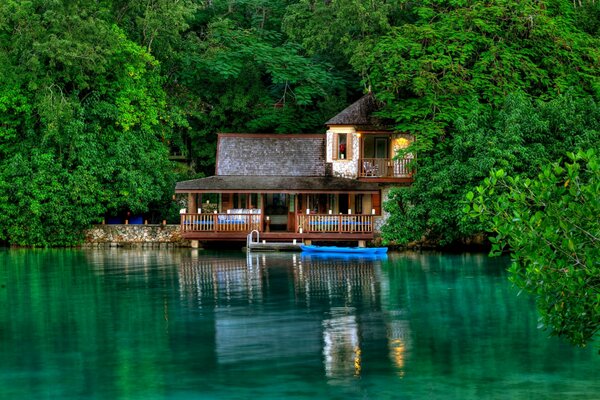 House in the greenery with the sea