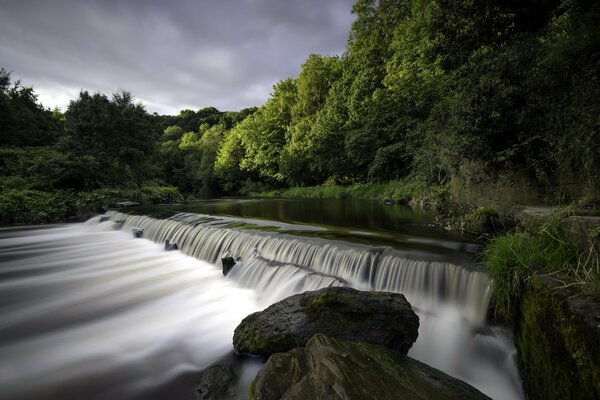 Paysage forestier-cascade de la rivière