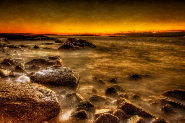 Golden sunset on a beautiful shore