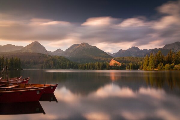 Tatra National Park Lake Mountains Boats Forest
