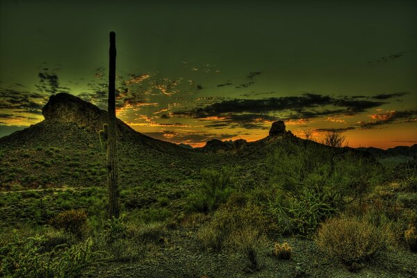Meksykański Zachód słońca z górami na pustyni