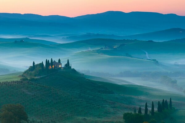 Tuscan landscape with hills and fields