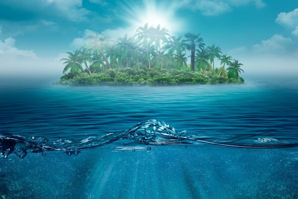Belle île solitaire avec des palmiers au milieu de l océan