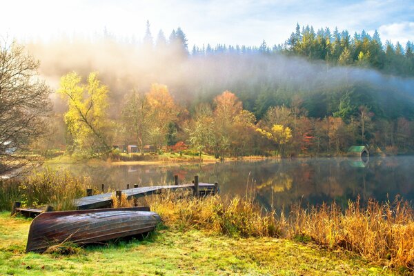 Paisaje de otoño junto al lago