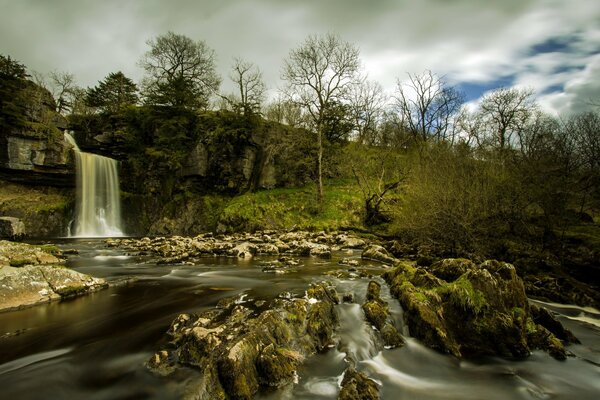 Beautiful landscape with a river and a waterfall