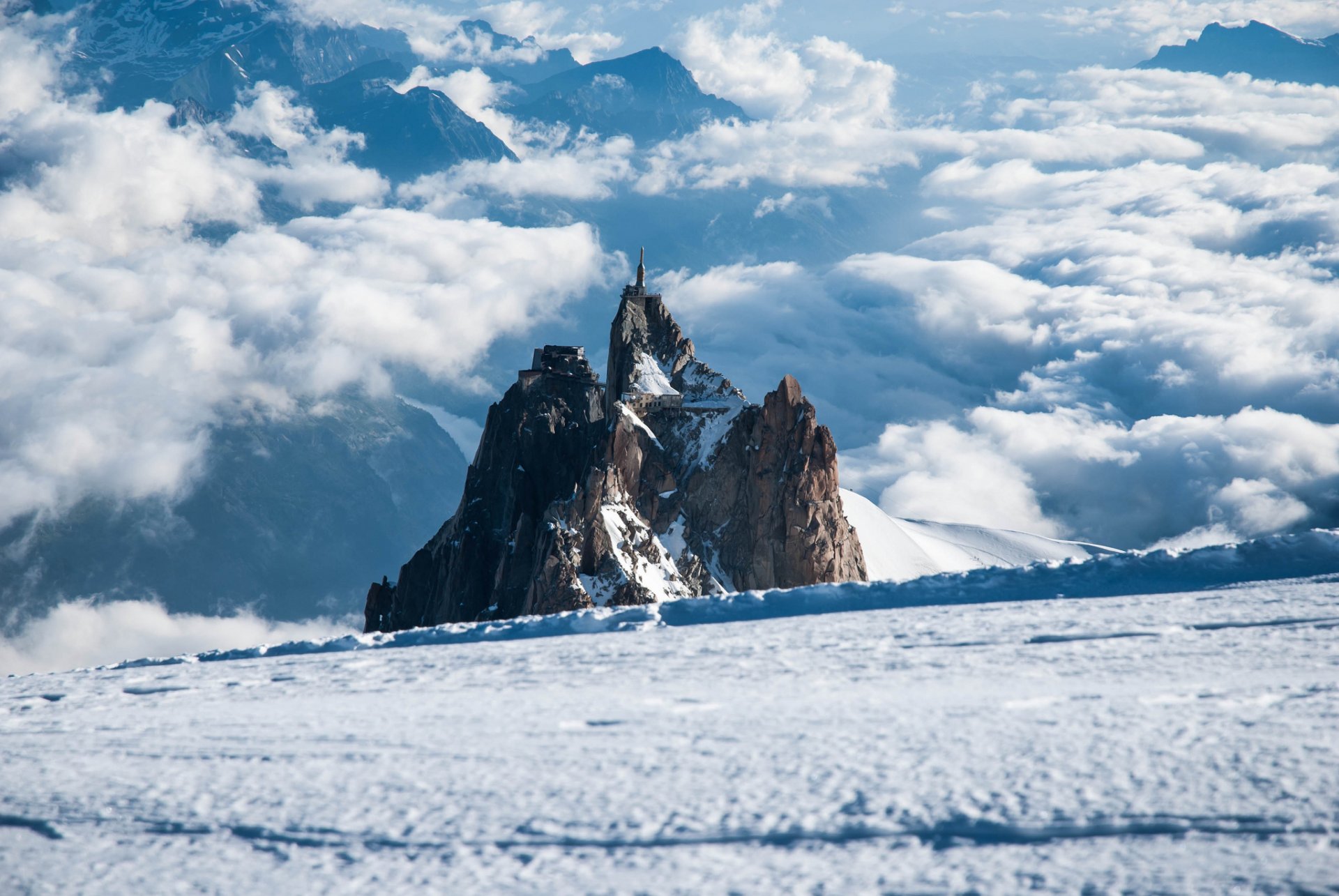 mountain sky clouds winter alps rock house