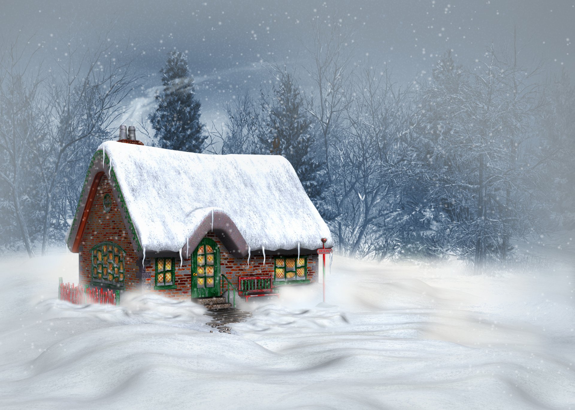 natur landschaft schnee winter haus bäume berge weihnachten neujahr