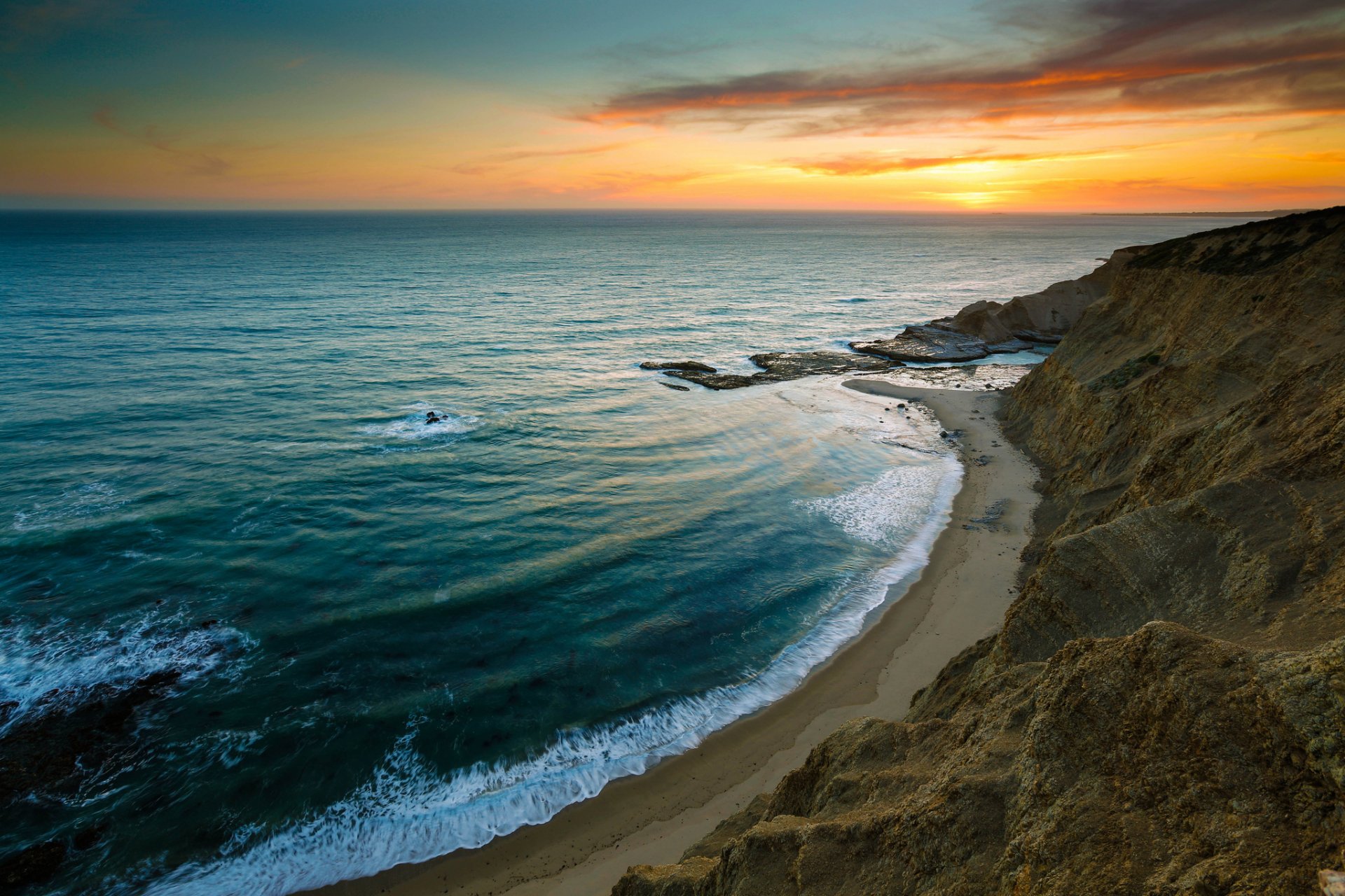 meer küste wellen strand felsen himmel sonnenuntergang