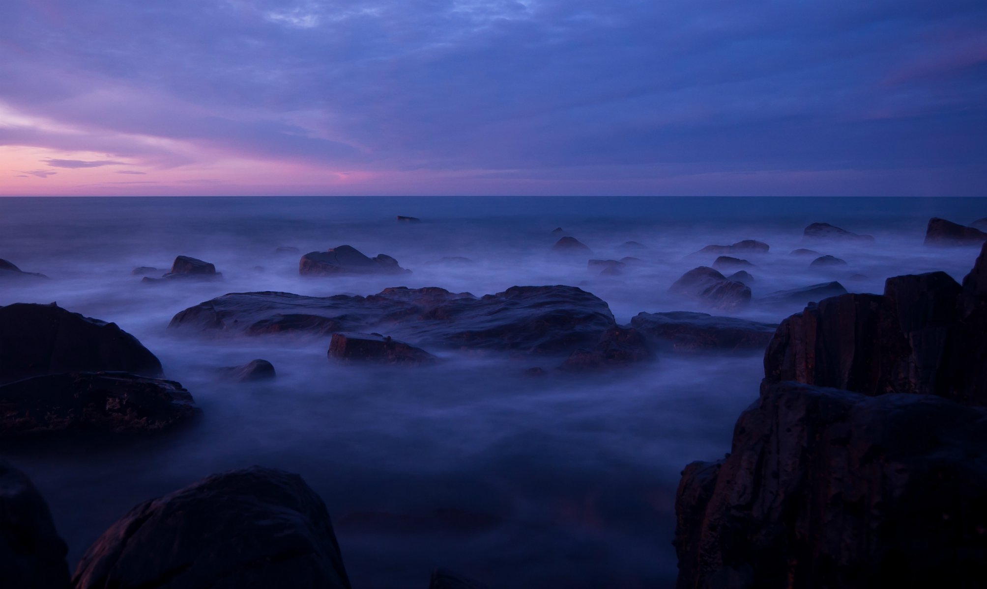 australia ocean beach coast stones purple night sunset sky cloud