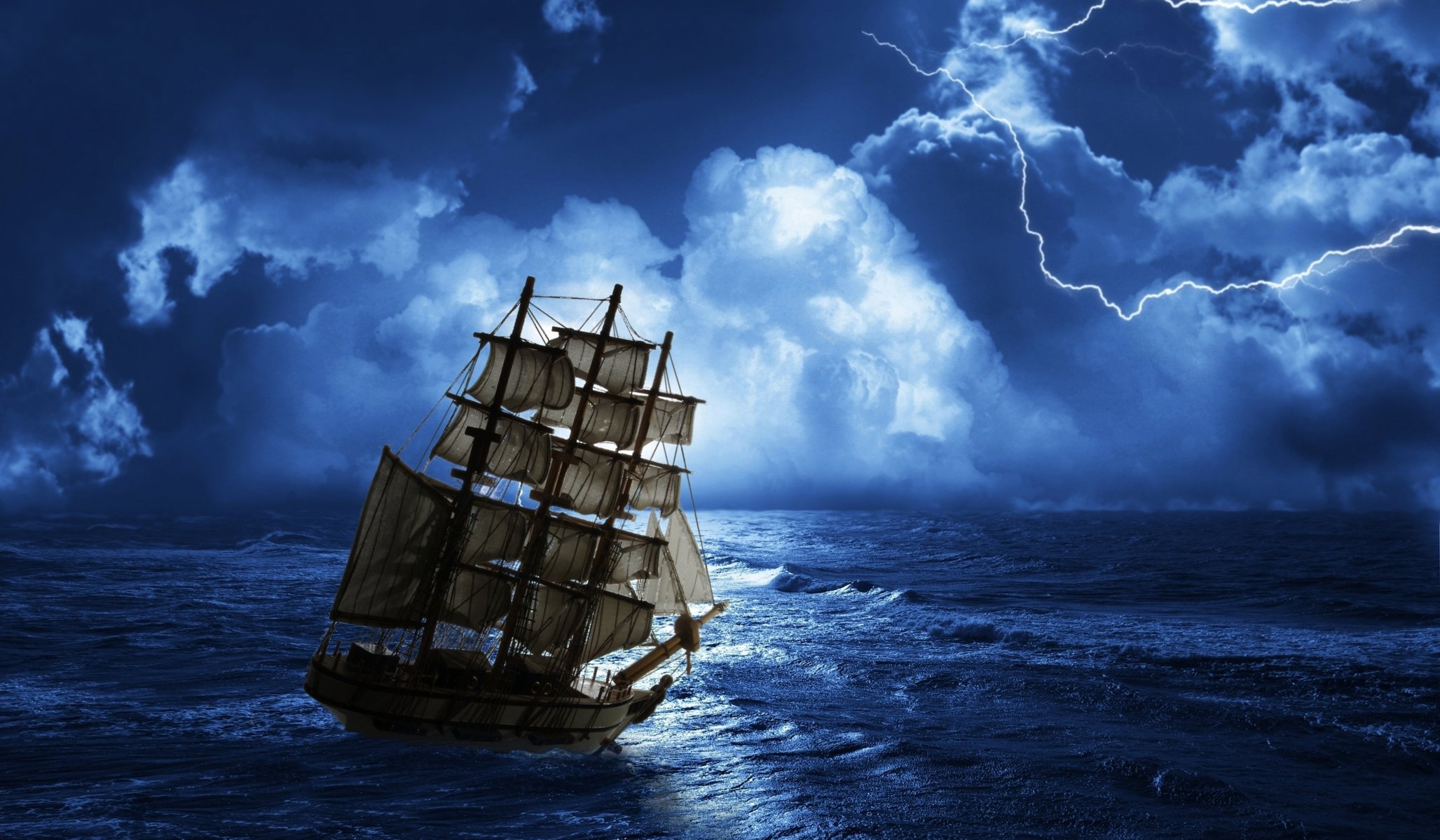 ghost ship sea night thunder creepy nature landscape clouds creepy