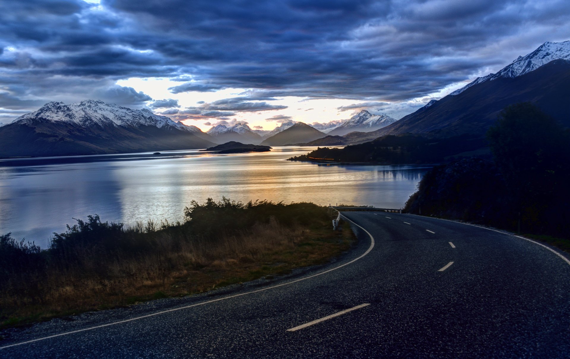 neuseeland natur himmel wolken see straße landschaft berge