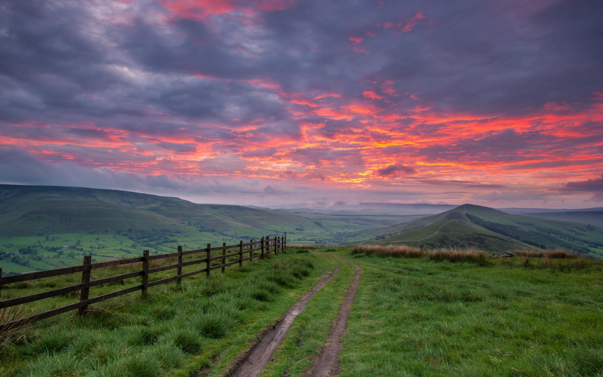 berge sonnenuntergang himmel straße zaun landschaft