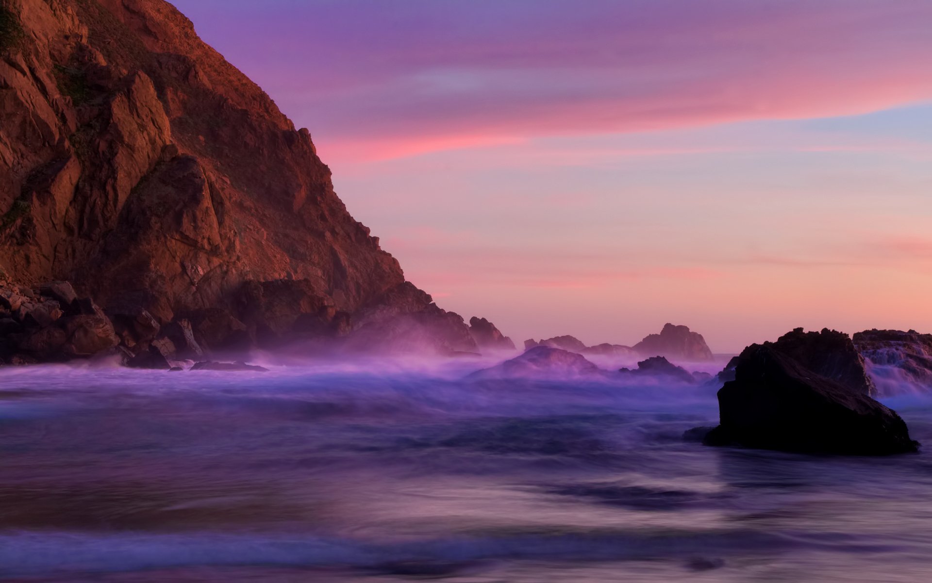 tramonto crepuscolo roccia rocce pacifico oceano spiaggia pfeiffer california pfeiffer beach