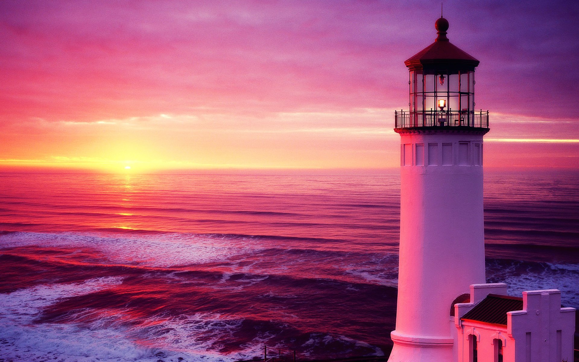 meer sonnenuntergang himmel leuchtturm wellen