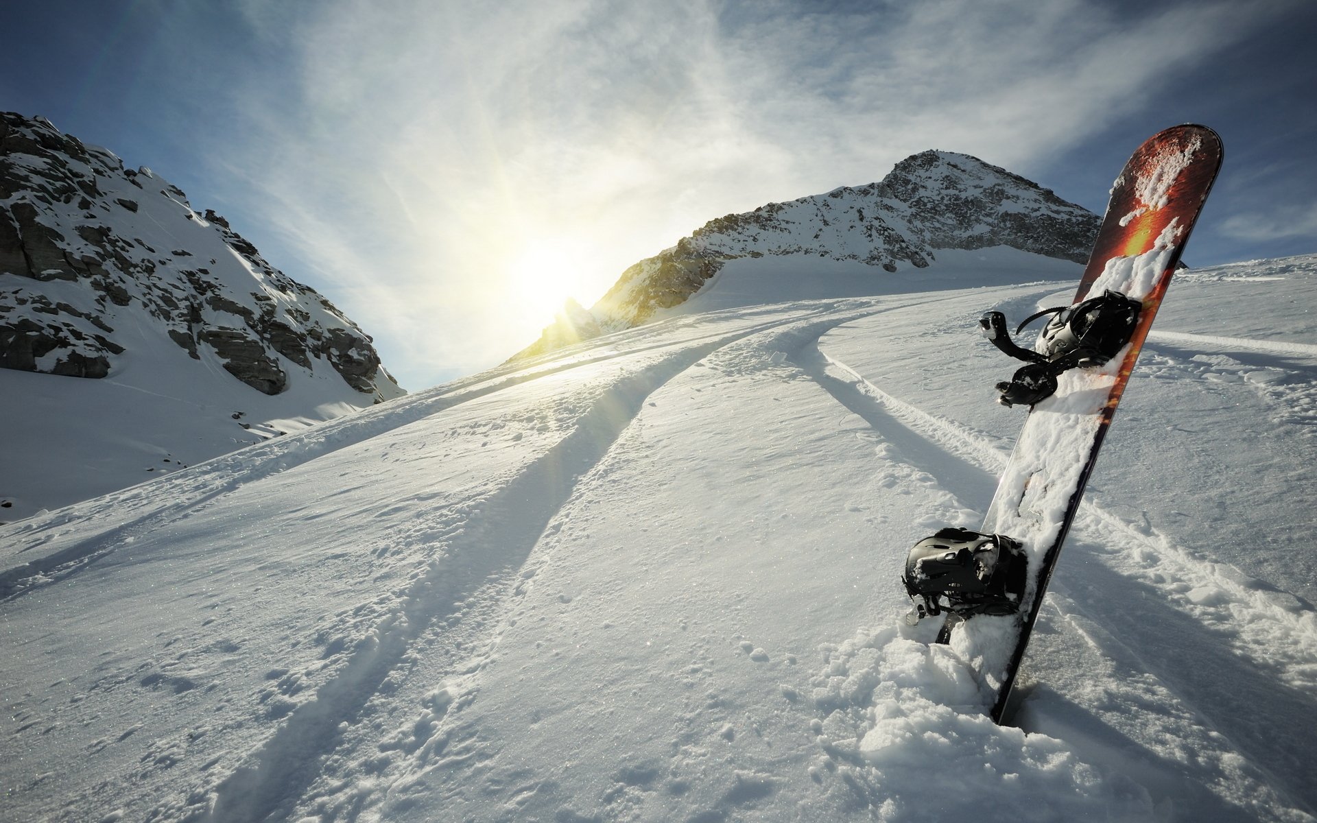 góry śnieg zima szczyty stok snowboard sport