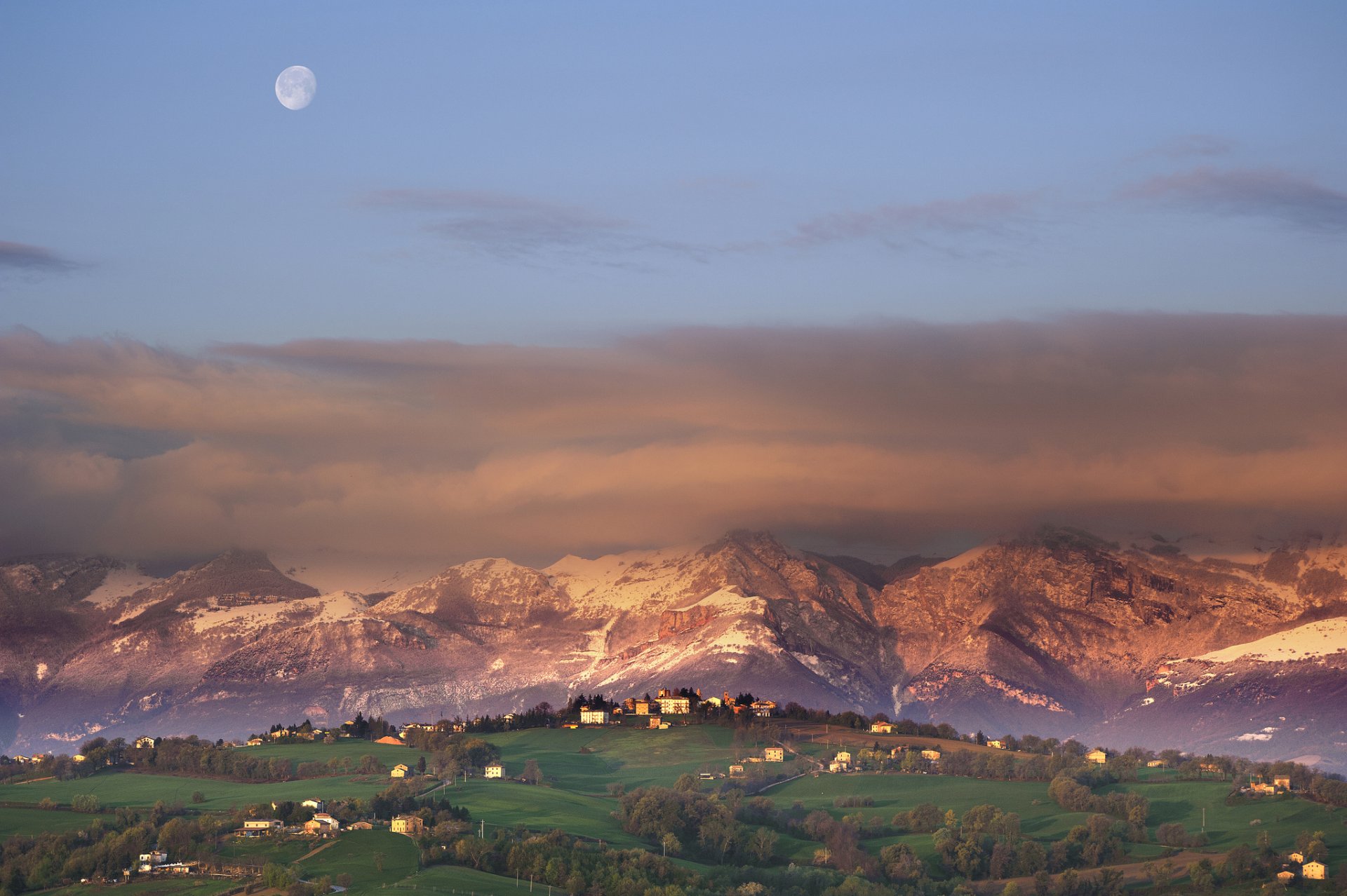 mountain town sky moon