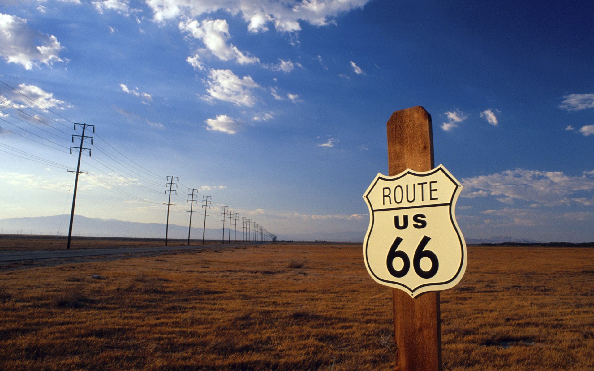 route 66 usa route champ ciel panneau de signalisation montagnes paysage