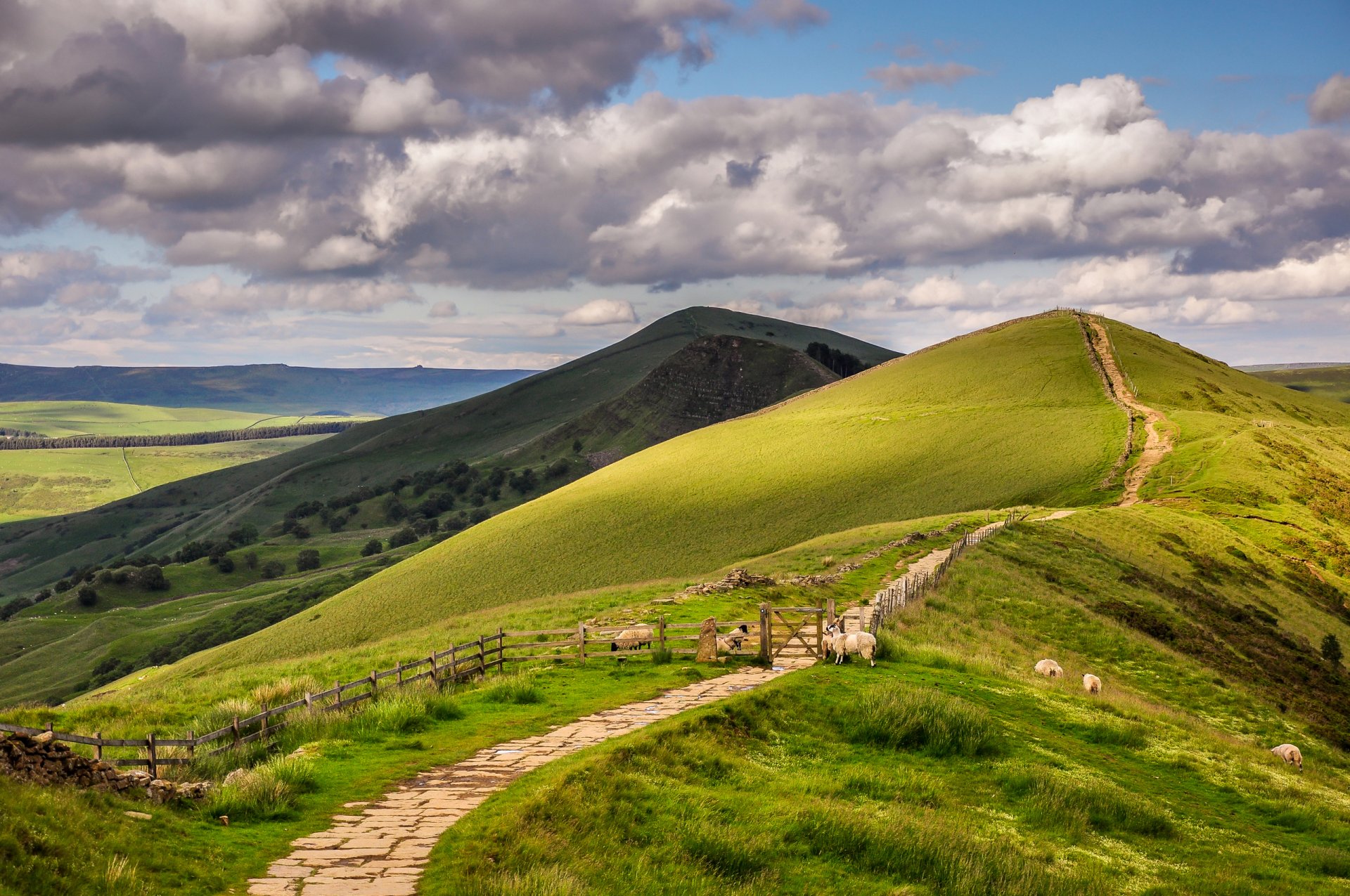 ciel nuages collines moutons clôture été angleterre